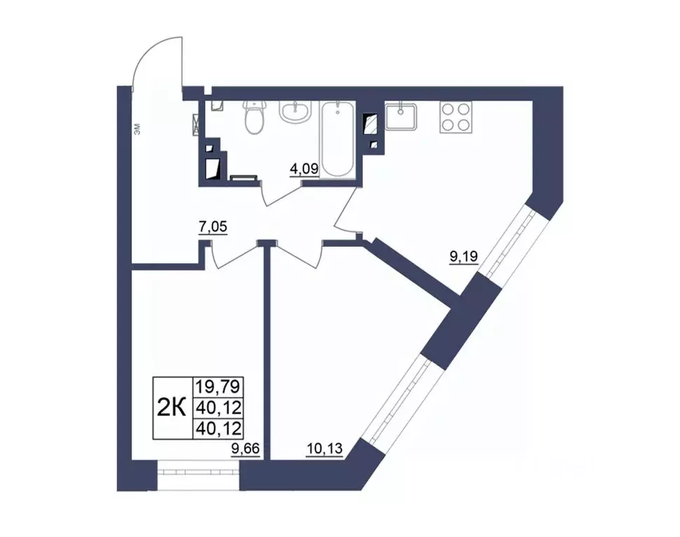 2-к кв. Башкортостан, Уфа Космос жилой комплекс, лит1 (39.87 м) - Фото 1