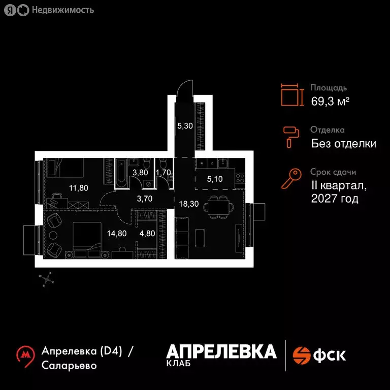 3-комнатная квартира: Апрелевка, ЖК Апрелевка Клаб (69.3 м) - Фото 1