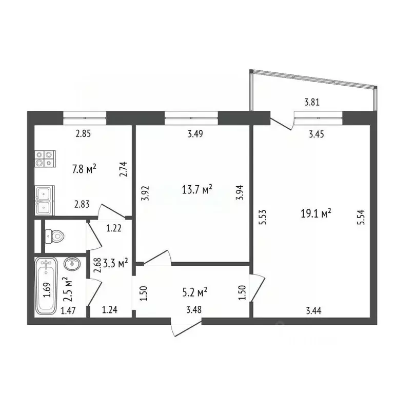 2-к кв. Тамбовская область, Тамбов ул. Максима Горького, 93 (52.8 м) - Фото 2