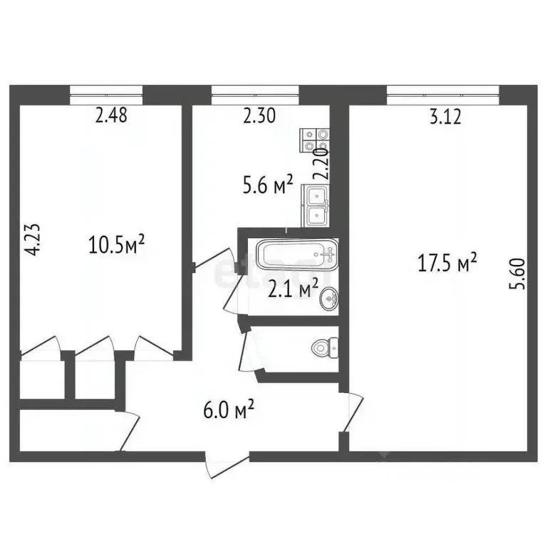 2-к кв. Камчатский край, Петропавловск-Камчатский ул. Труда, 43 (44.8 ... - Фото 2