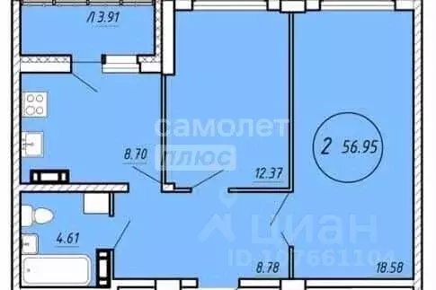 2-к кв. Липецкая область, Липецк ул. С.С. Бехтеева, 7 (60.0 м) - Фото 2