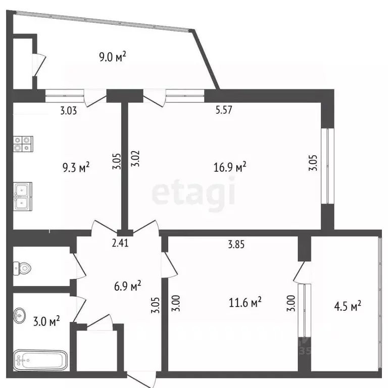 2-к кв. Крым, Ялта муниципальный округ, Кореиз пгт ул. Южная, 60 (49.8 ... - Фото 2