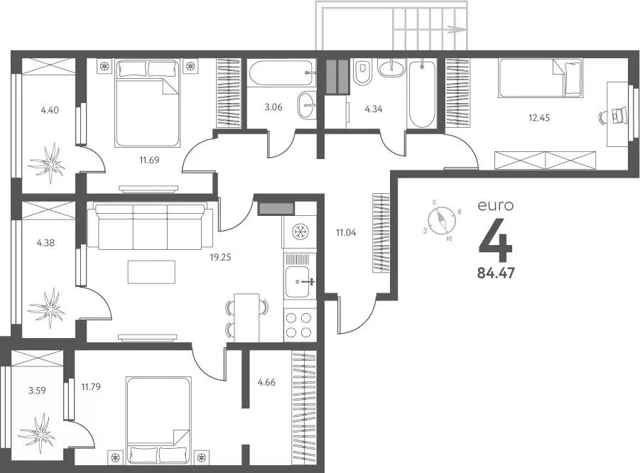 2-комнатная квартира: Липецк, улица Перова, 2Д (84.47 м) - Фото 0