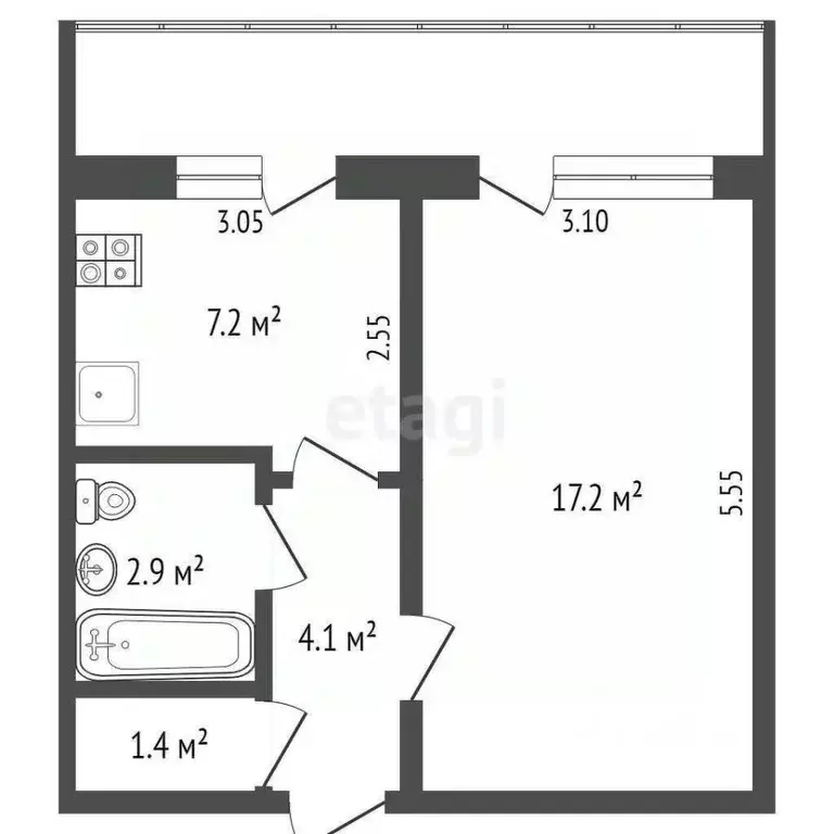1-к кв. Ульяновская область, Ульяновск ул. Рябикова, 49 (35.0 м) - Фото 2