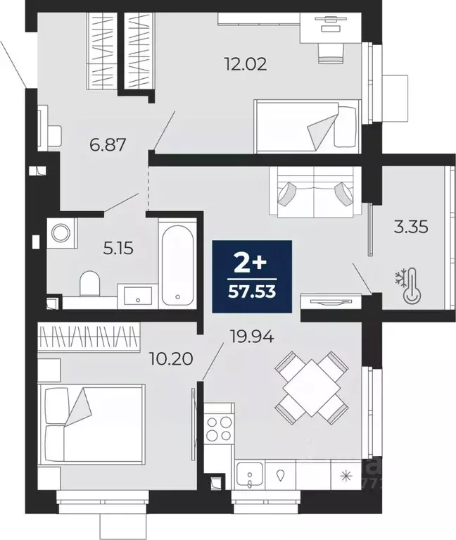 2-к кв. Тюменская область, Тюмень Беринг жилой комплекс (55.85 м) - Фото 1