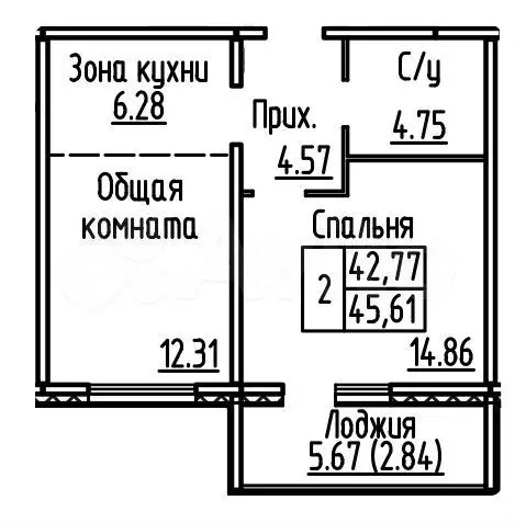 2-к. квартира, 45,6 м, 5/10 эт. - Фото 0