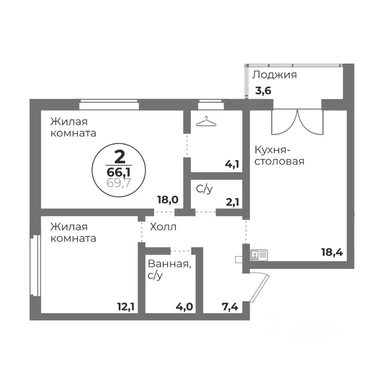 2-к кв. Челябинская область, Челябинск 20-й мкр,  (66.1 м) - Фото 0