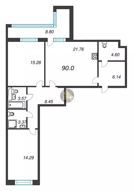 2-к кв. Санкт-Петербург ул. Среднерогатская, 11к2 (90.0 м) - Фото 2