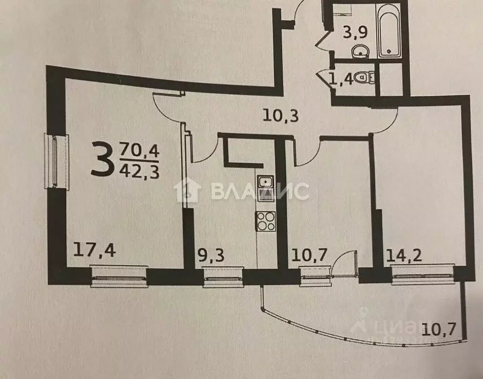 3-к кв. Пензенская область, Пенза ул. Антонова, 5Д (77.9 м) - Фото 1