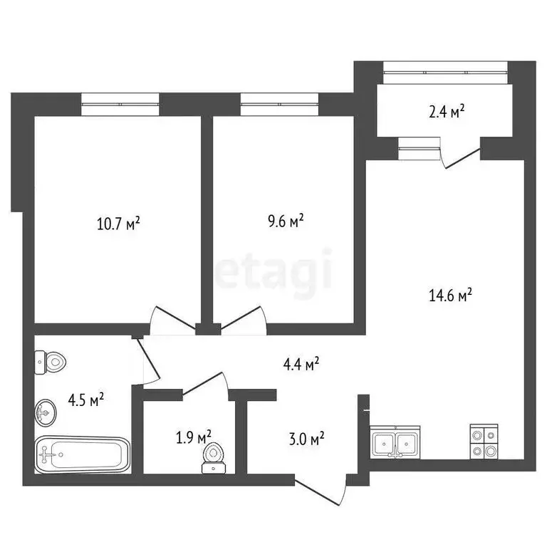 2-комнатная квартира: Тюмень, улица Александра Звягина, 2 (51.1 м) - Фото 0