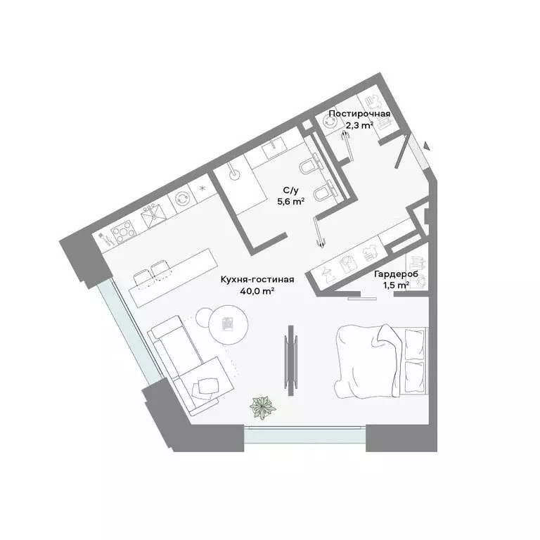 Квартира-студия: Москва, Ленинский проспект, 2 (49.9 м) - Фото 1