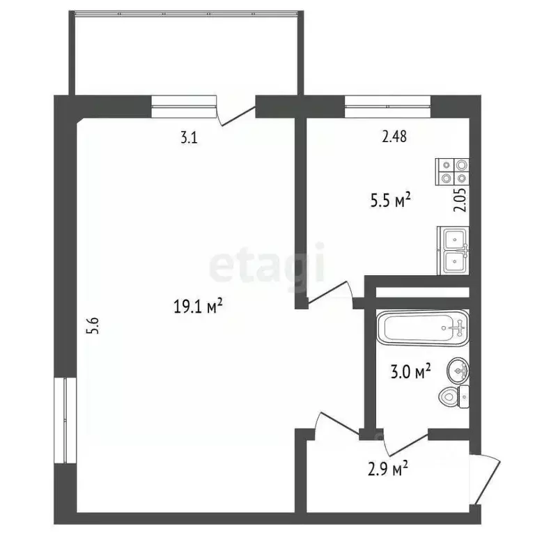 1-к кв. Псковская область, Псков Октябрьский просп., 31Б (30.5 м) - Фото 1
