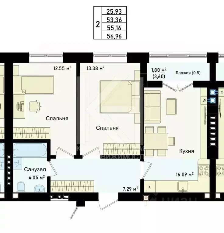 2-к кв. Калининградская область, Калининград ул. Сержанта Мишина, 83к2 ... - Фото 1