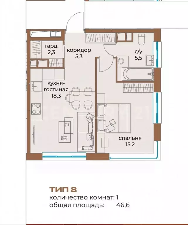 2-к кв. Москва ул. Нижние Мневники, 20 (46.4 м) - Фото 2