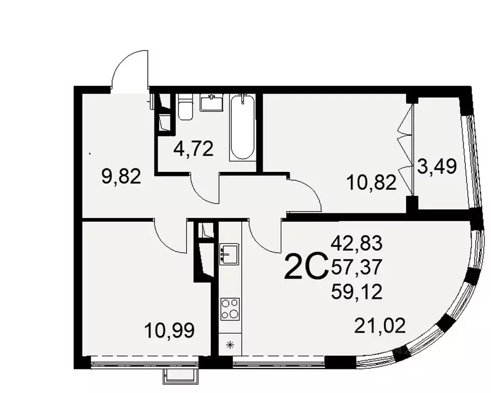 2-к кв. Тульская область, Тула ул. Федора Смирнова, 2 (59.12 м) - Фото 0