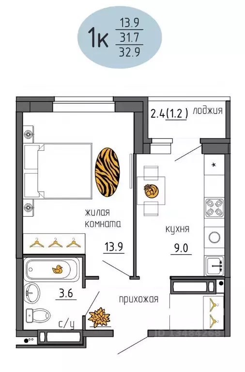 1-к кв. Пермский край, Пермь Ижевская ул., 38 (32.9 м) - Фото 1