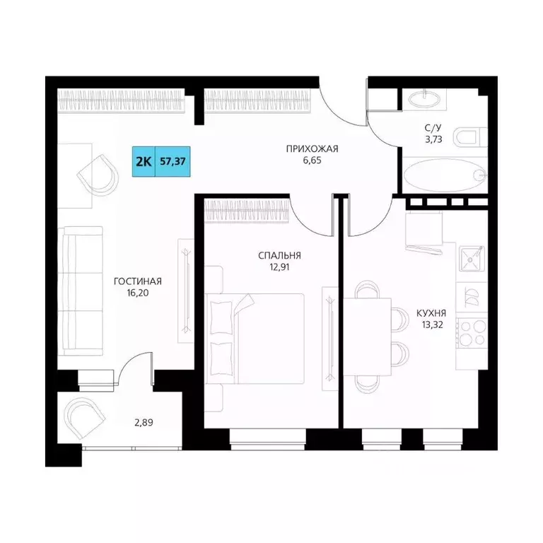 2-к кв. Дагестан, Дербент  (57.37 м) - Фото 1