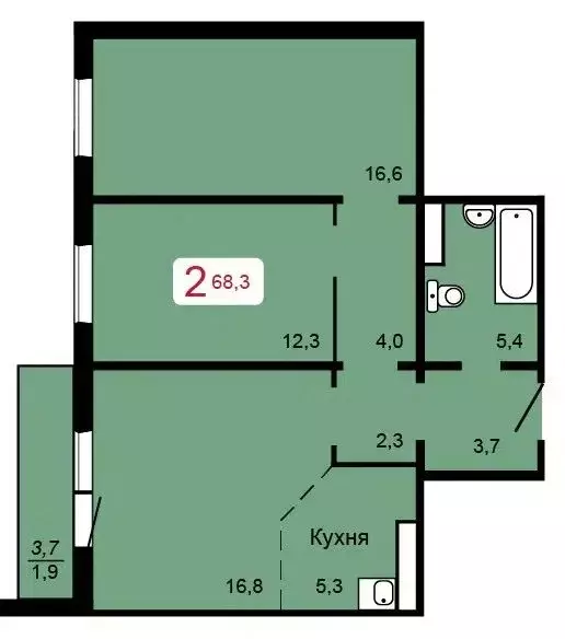 Продаётся 2-к квартира, 68.3 м - Фото 0