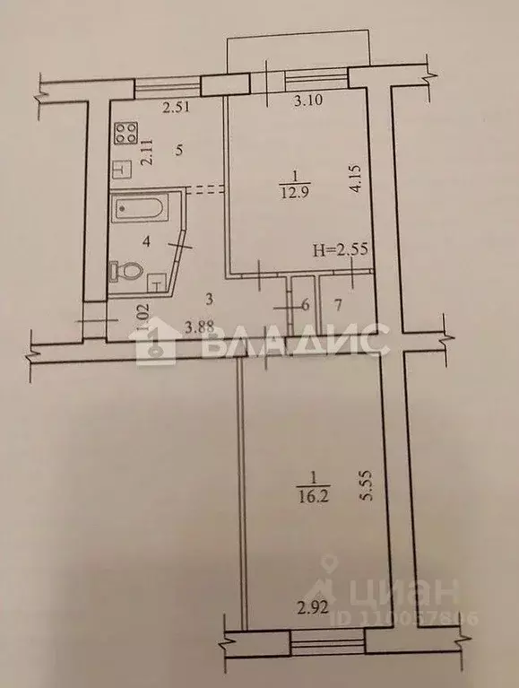 2-к кв. Волгоградская область, Волгоград ул. Быкова, 7 (47.2 м) - Фото 2