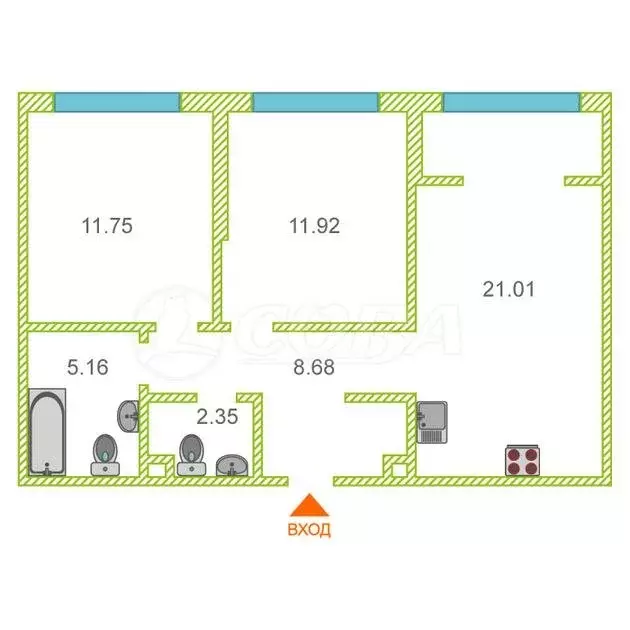 2-комнатная квартира: Тюмень, улица Тимофея Чаркова, 79к2 (59.2 м) - Фото 1