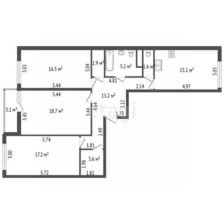 3-к кв. Санкт-Петербург просп. Тореза, 44к2 (93.0 м) - Фото 2