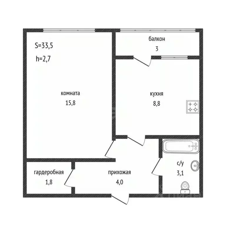 1-к кв. Краснодарский край, Краснодар ул. Сахалинская, 15к6 (33.5 м) - Фото 2