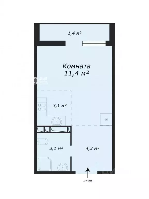 Студия Москва Бартеневская ул., 18к2 (23.3 м) - Фото 1