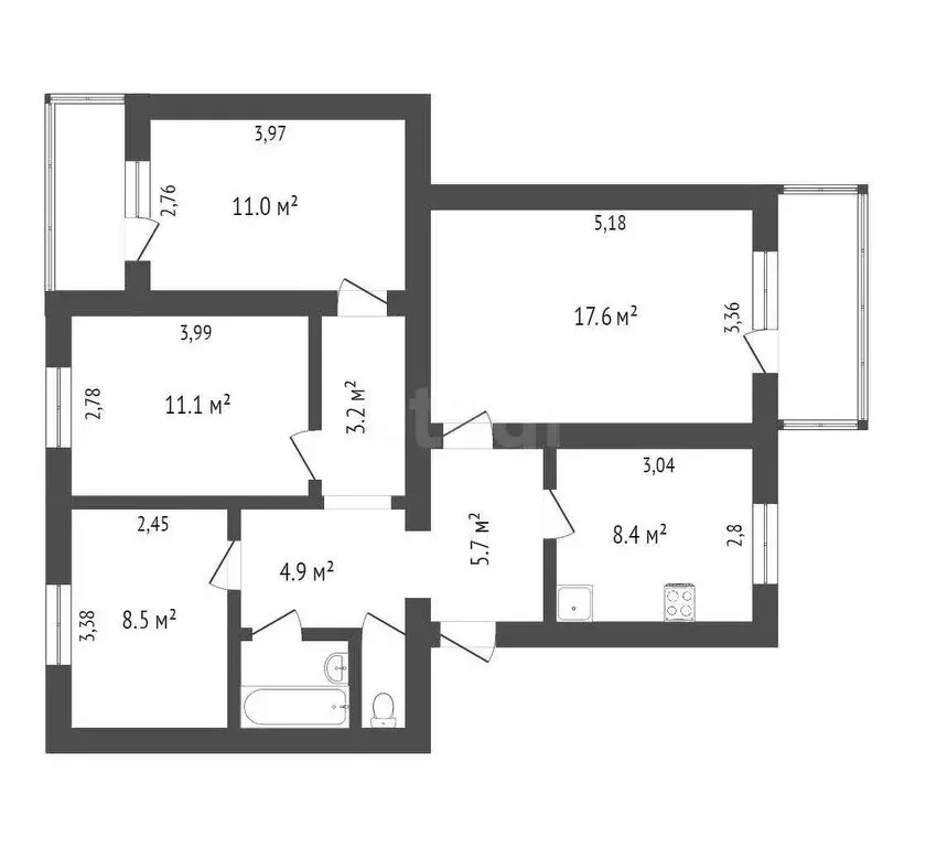 4-комнатная квартира: Вологда, Новгородская улица, 39 (74 м) - Фото 1