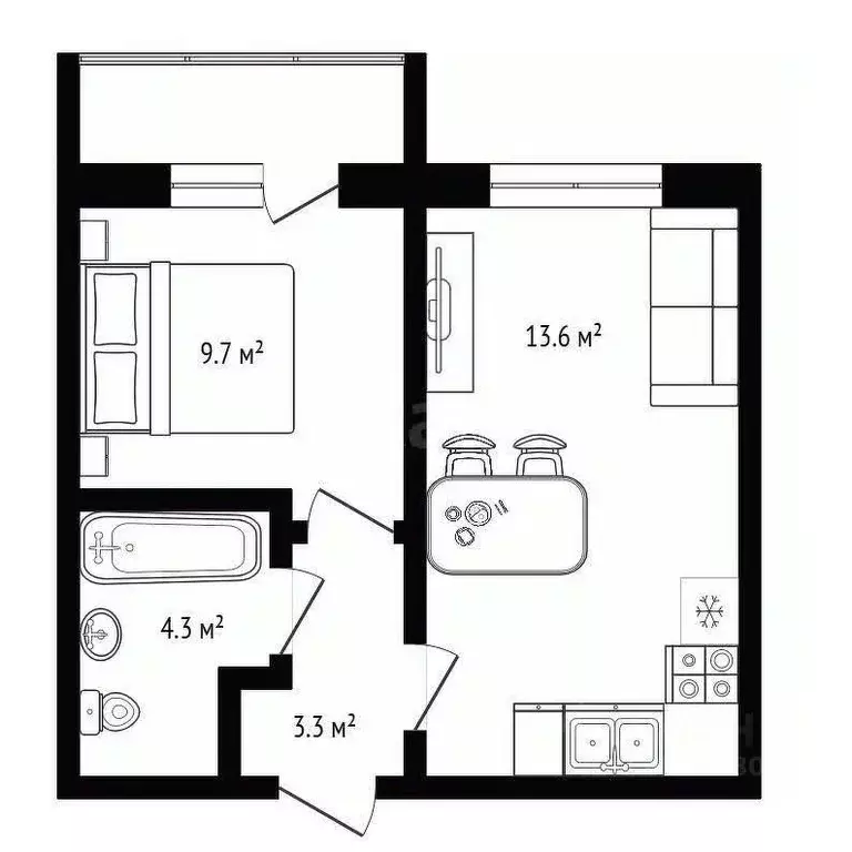1-к кв. Новосибирская область, Обь ул. Большая, 23 (35.1 м) - Фото 2