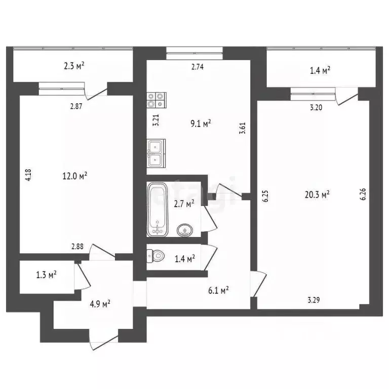 2-к кв. Белгородская область, Белгород Садовая ул., 120б (57.8 м) - Фото 2