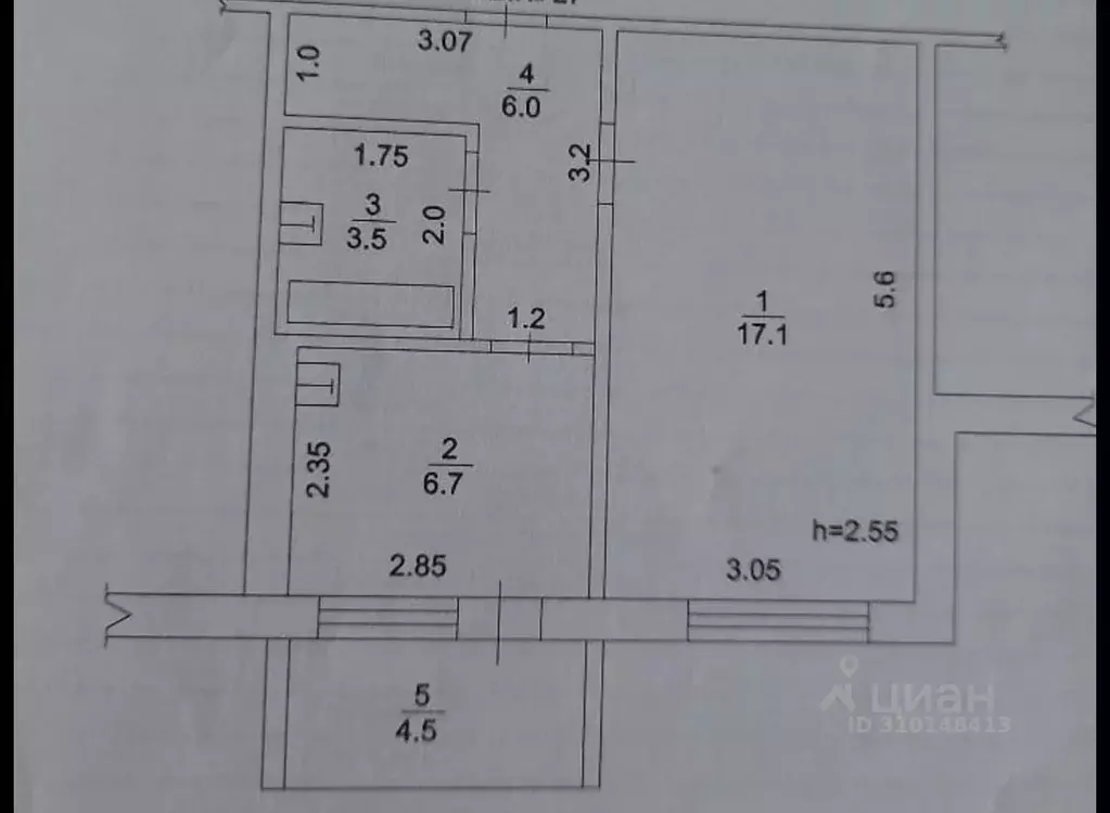 1-к кв. Башкортостан, Благовещенск ул. Демьяна Бедного, 77 (35.0 м) - Фото 0