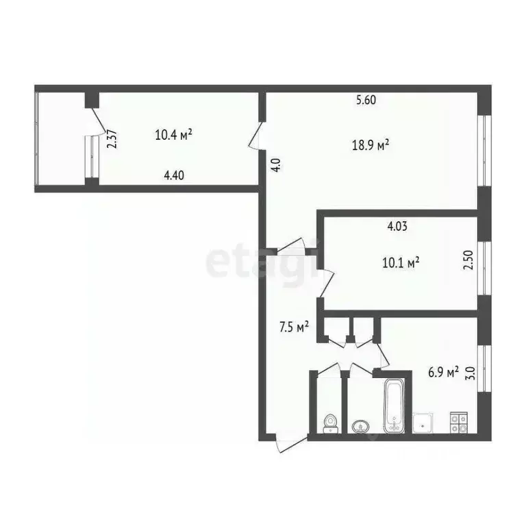 3-к кв. Вологодская область, Вологда ул. Мира, 38 (57.8 м) - Фото 2