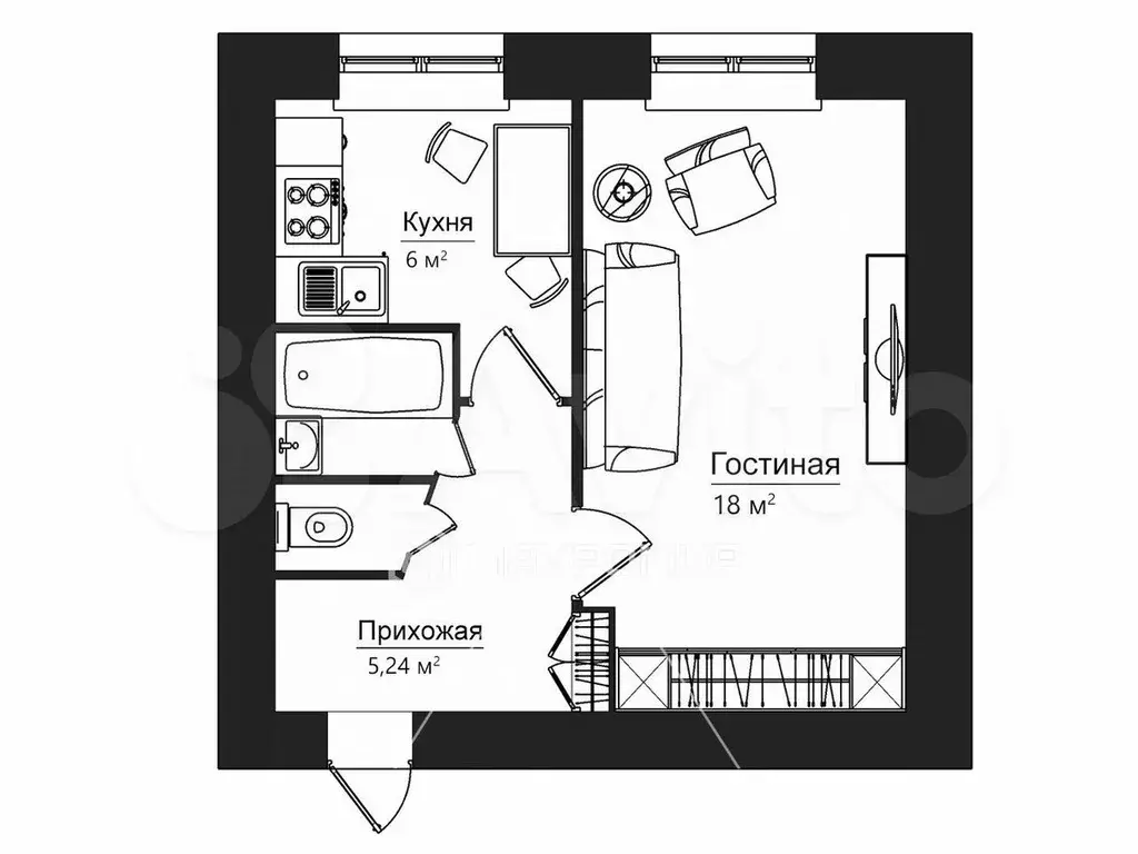 1-к. квартира, 31,6 м, 4/5 эт. - Фото 0