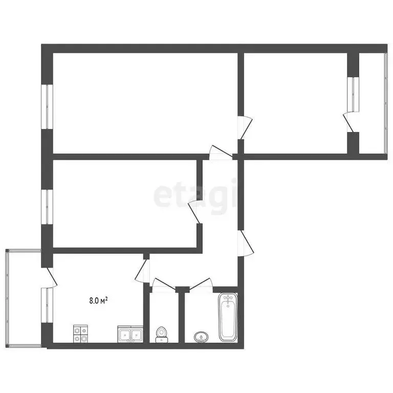 3-комнатная квартира: Воскресенск, улица Зелинского, 12 (60.8 м) - Фото 1