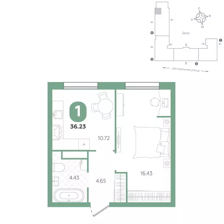 1-комнатная квартира: Тюменский муниципальный округ, село Горьковка, ... - Фото 1