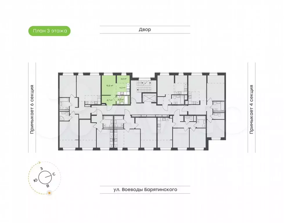 Квартира-студия, 28,9 м, 3/6 эт. - Фото 1