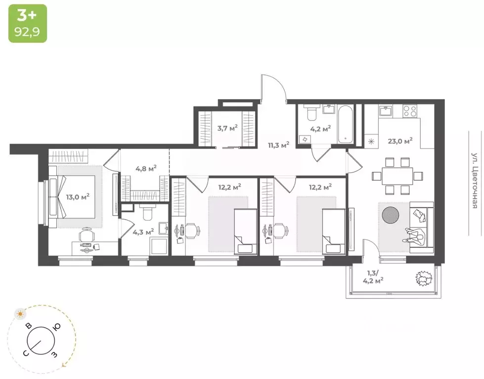 3-к кв. Тверская область, Тверь Соминка мкр,  (90.0 м) - Фото 0