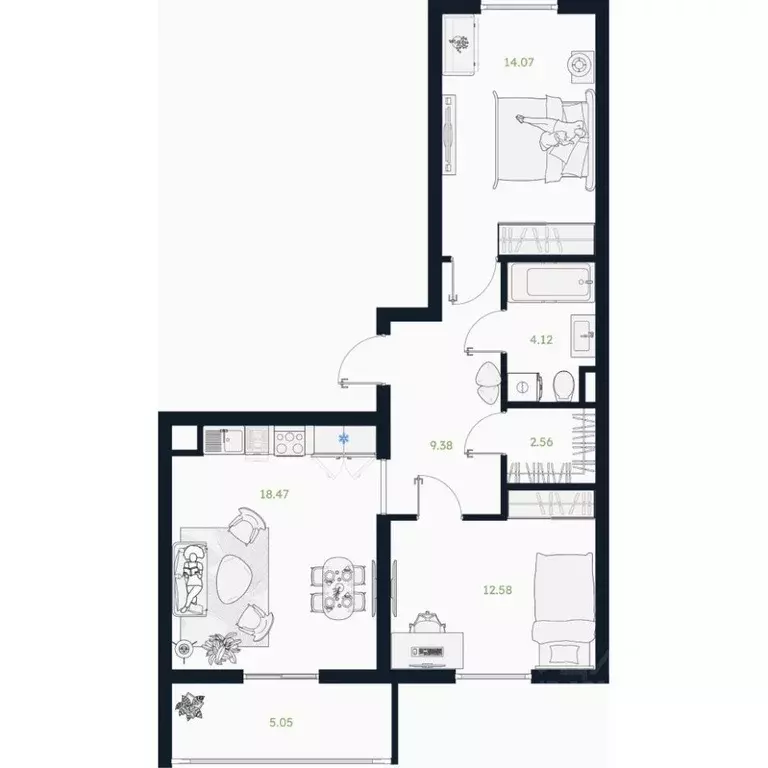 2-к кв. Тюменская область, Тюменский муниципальный округ, Винзили рп  ... - Фото 1