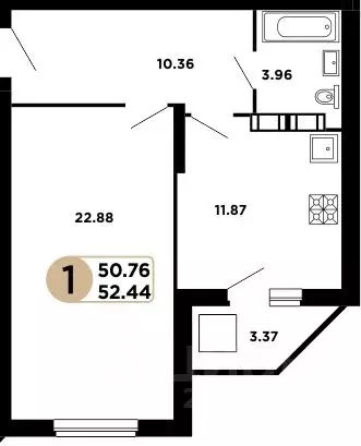 1-к кв. Самарская область, Самара Московское шоссе, 18-й км, 57 (50.76 ... - Фото 0