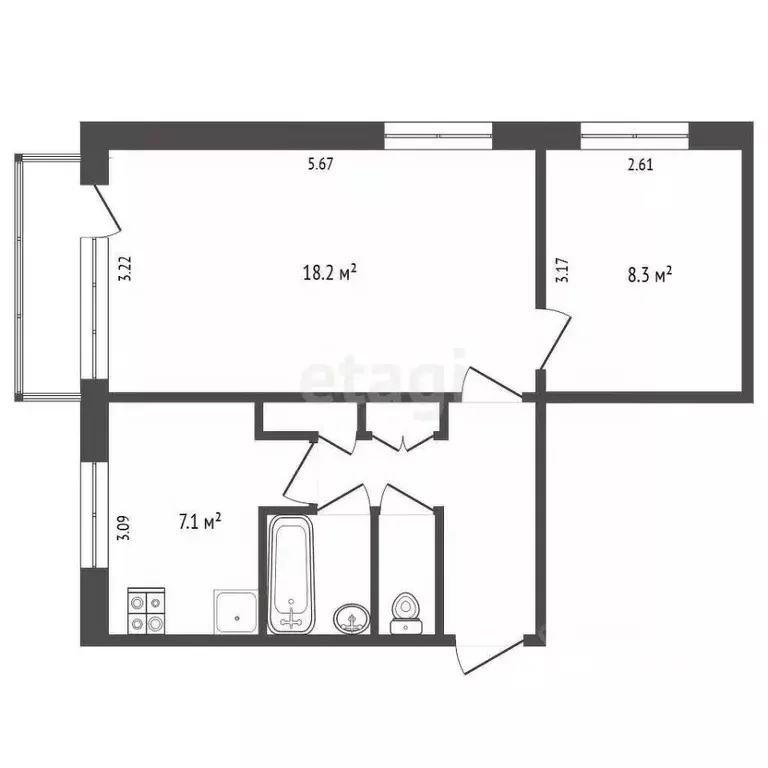 2-к кв. Вологодская область, Вологда ул. Чехова, 59 (45.0 м) - Фото 1
