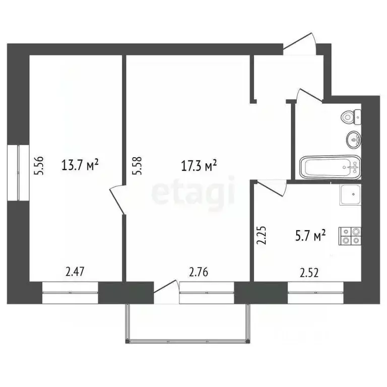 2-к кв. Челябинская область, Челябинск ул. Трубников, 3 (42.0 м) - Фото 1