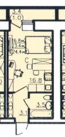Студия Вологодская область, Вологда ул. Гагарина, 80Ак1 (24.4 м) - Фото 2