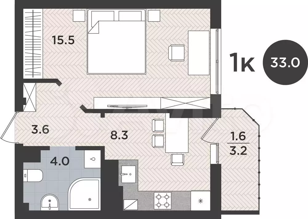 1-к. квартира, 33 м, 9/9 эт. - Фото 0