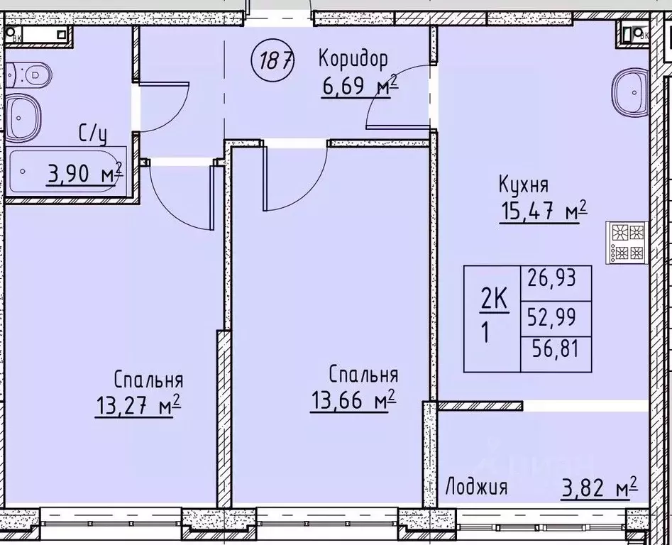 2-к кв. Ставропольский край, Ставрополь № 10 мкр,  (56.81 м) - Фото 0