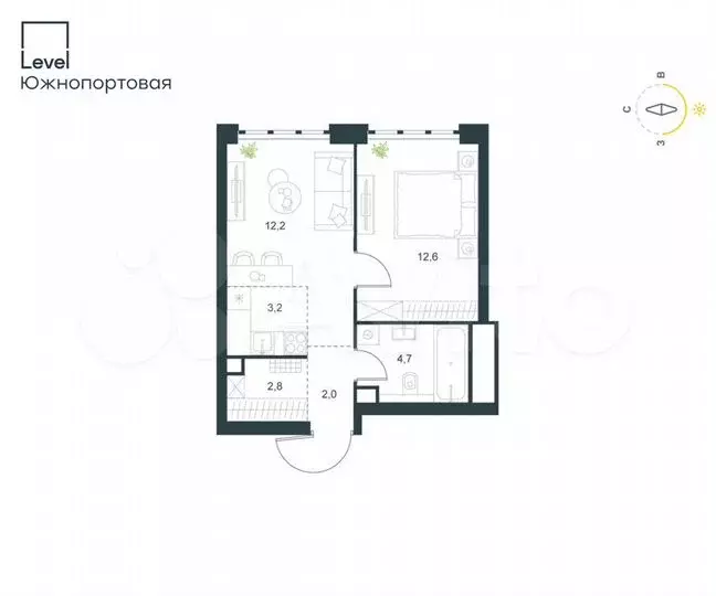 2-к. квартира, 37,5м, 32/68эт. - Фото 0