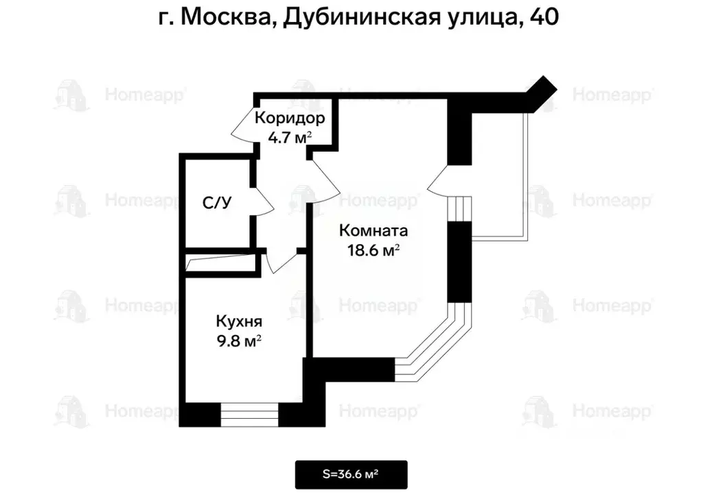 1-к кв. Москва Дубининская ул., 40 (36.6 м) - Фото 2