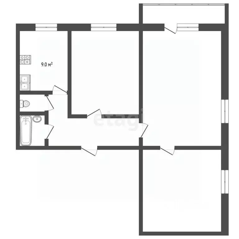 3-к кв. Самарская область, Самара просп. Карла Маркса, 324 (56.4 м) - Фото 2