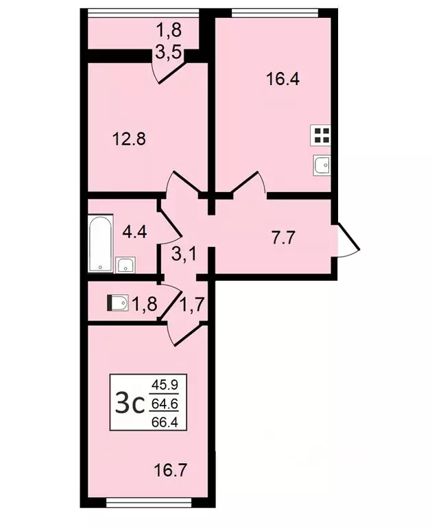 3-к кв. Воронежская область, Воронеж ул. Шишкова, 140Б/6 (66.4 м) - Фото 1