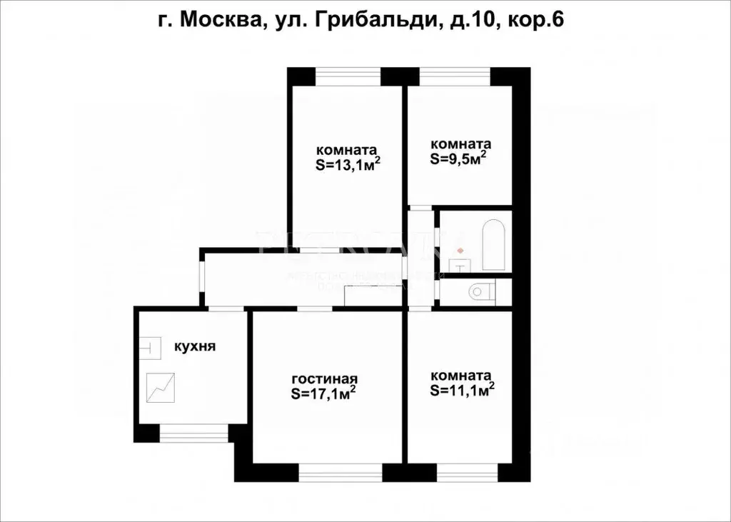Квартира, 4 комнаты, 73.9 м - Фото 1