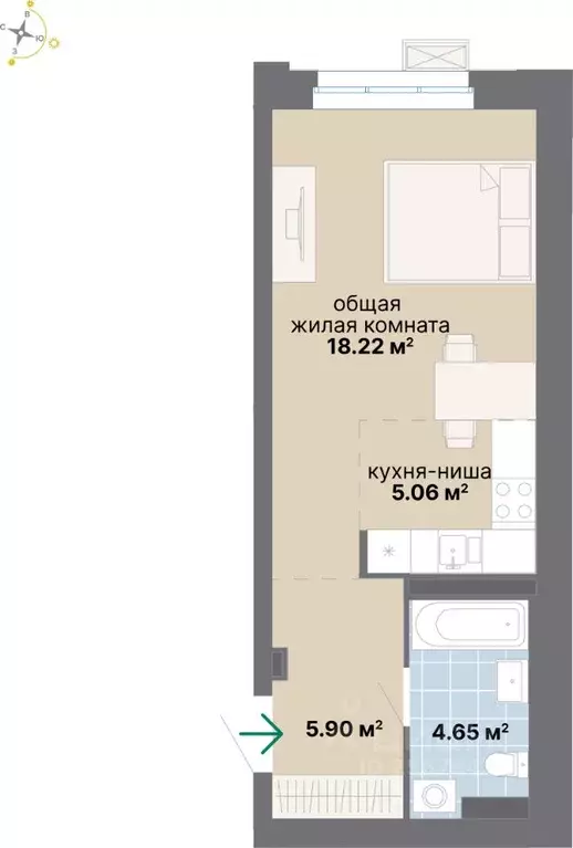 Студия Свердловская область, Екатеринбург Южный жилрайон, Лайв жилой ... - Фото 0